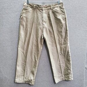 VINTAGE Avirex Men Pants 38x28 Khaki Denim Systems Logo Embroidered Pockets